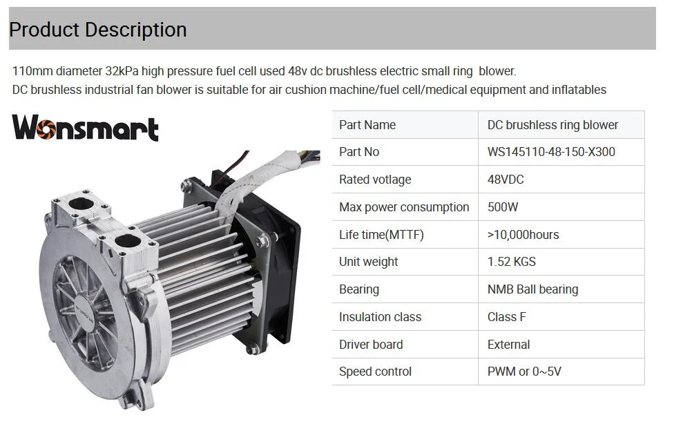 Air Flow Fuel Cell Used 48V DC Brushless Electric High Pressure Respiratory Apparatus Breathing Apparatus Turbo Fan Blower